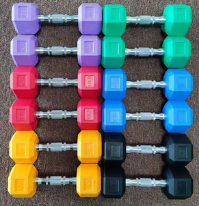 أوزان سداسية من البلاستيك PVC صديقة للبيئة وأنيقة بوزن 4 كجم، دمبل ملون وردي، معدات تمارين مع حامل من الحديد والمطاط للبيع - Product Image 4