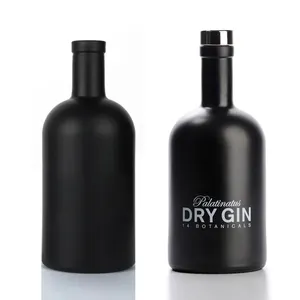 Оптовая Продажа с фабрики, матовая черная стеклянная бутылка для джина, 500 мл, 750 мл, матовая черная спиритная водка, стеклянная бутылка для вина