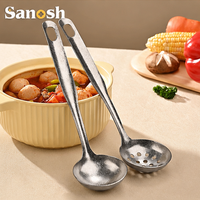 Cuillère en titane pur SANOSH, cuillère à soupe à long manche, écumoire, antibactérienne, anti-moisissure, passe au lave-vaisselle, légère