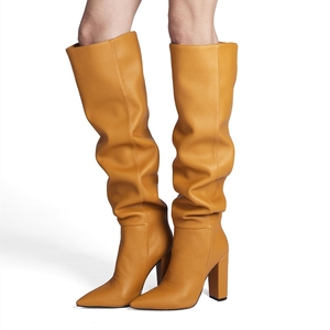 Botas de tacón de aguja deslumbrantes con pliegues en punta para mujer, botas altas hasta la rodilla, botas de tacón alto para invierno, tacón grueso, talla grande 47 - Product Image 3