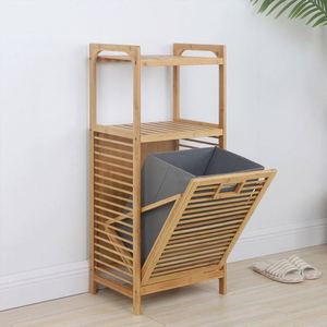 Panier de rangement pliable en bambou à 3 niveaux pour linge, avec étagères en tissu – Vente en gros - Product Image 2