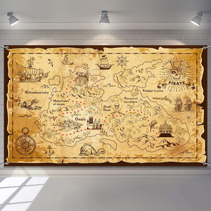 Bannière de <span class=keywords><strong>fond</strong></span> à thème <span class=keywords><strong>pirate</strong></span> pour fête, avec carte et bijoux, idéale pour les fêtes scolaires, carnavals, anniversaires et d'autres superbes décorations de fête - Product Image 2