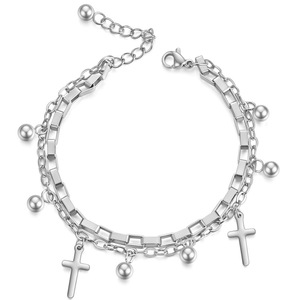 Pulsera de Doble Capa con Cruz, Chapada en Oro de 18K, Acero Inoxidable, Joyería de Moda Unisex, Diseño Geométrico AD1200 - Product Image 5
