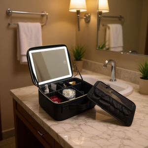 Trousse de Maquillage Portable Professionnelle Grande Capacité avec Sangle pour Rangement Cosmétique, Fermeture Éclair Moderne en PU - Product Image 2