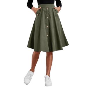 Jupe Midi Française Élégante Taille Haute avec Poches et Boutons, Modèles Tendance, Qualité Supérieure, Vente en Gros, Personnalisable OEM pour Femmes - Product Image 3