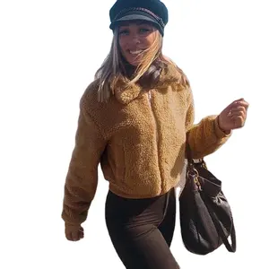 Grosir 2020 Musim Dingin Padat Trendi Wanita Jaket Pendek Bulu Imitasi Mantel Pakaian