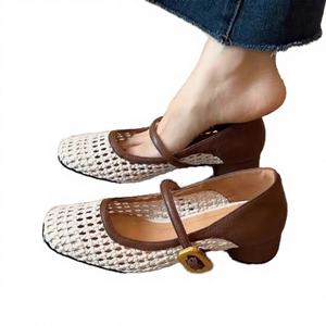 Zapatos Mary Jane Vintage con Punta Cuadrada y Diseño Tejido, Sandalias de Tacón Grueso con una Sola Tira para Mujer, de PU Suave y Cómodas para Primavera/Verano - Product Image 3