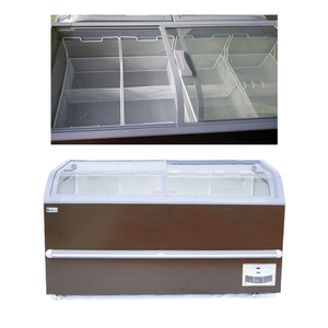 Congélateur vitrine commercial pour crèmes glacées, congélateur à porte coulissante incurvée en verre, certifié CE, congélateur d'îlot pour aliments surgelés en supermarché - Product Image 3