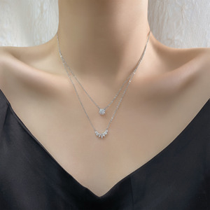 Collana a Doppio Strato in Argento Sterling 925 con Pendente in Zirconia Cubica per Donna, Gioielli alla Moda, Vendita all'Ingrosso - Product Image 6
