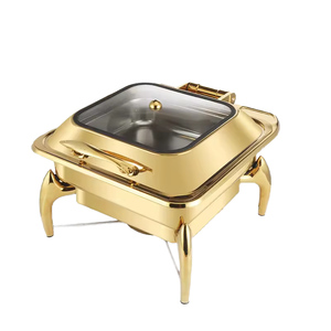 Offre Spéciale de luxe 9L en acier inoxydable électrique chauffe-<span class=keywords><strong>plat</strong></span> ensemble hôtel Buffet serveur chauffe-aliments marmite carburant doré chauffe-plats - Product Image 3