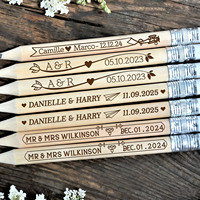 Crayons personnalisés gravés pour le livre d'or de mariage - Crayons en bois personnalisés avec gomme, cadeaux de fête en gros pour les baby showers