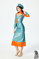 Robe de costume en latex mi-longue pour femmes