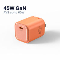Chargeur rapide universel 45W GaN USB-C PD 3.1 avec étui transparent AVS, adaptateur mural rapide, prise de voyage ignifuge en PC pour ordinateur portable CE ETL