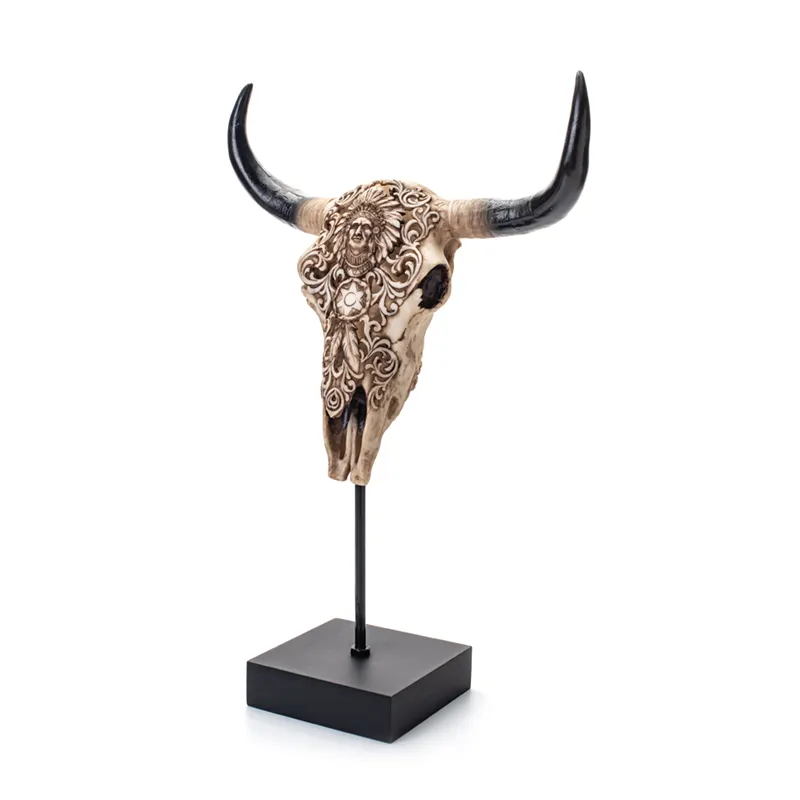 Animal Artificial de resina de diseño especial, Cráneo de Cabeza de Vaca Toro, decoración Tribal para sala de estar