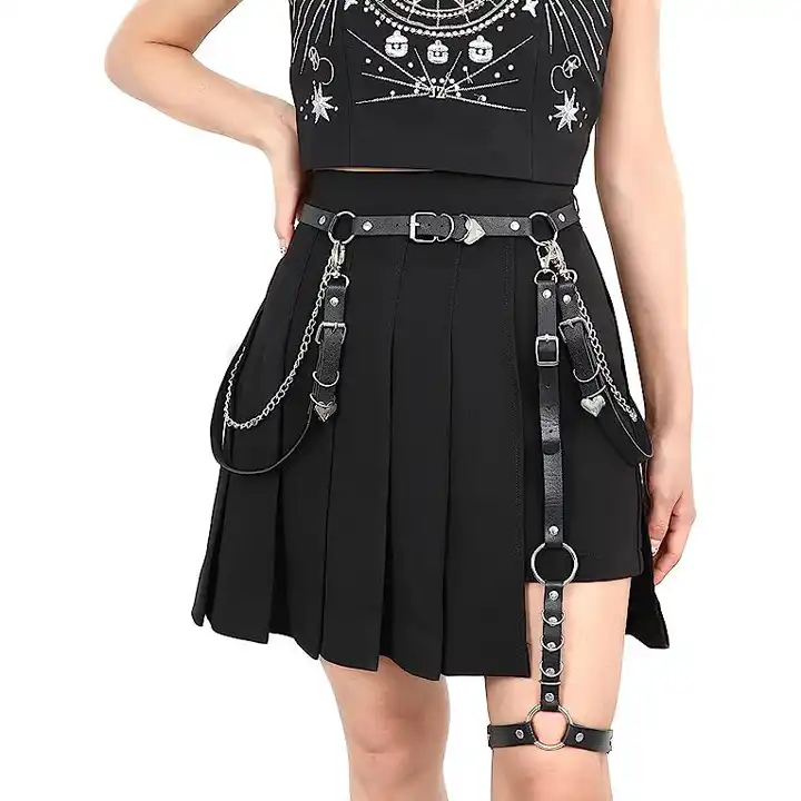 Women Skirt Belt Female Pu Leather Hip Hop Rock Nightclub Sexy