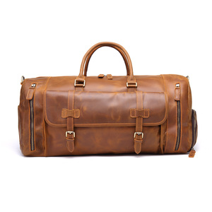 Bolsa de Viaje de Cuero Crazy Horse para Hombre, Bolsa de Lona de Gran Capacidad de Cuero Vacuno Genuino para Viajes de Ocio, Verano 2025 - Product Image 1
