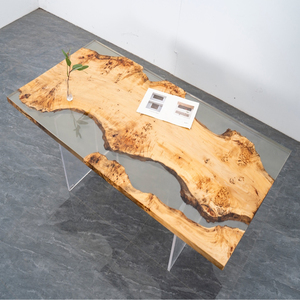Mesa de comedor de resina epoxi transparente hecha a mano con borde natural de <span class=keywords><strong>madera</strong></span>, mesa de té de oficina con patrón de río transparente - Product Image 5