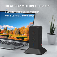 Multiprise verticale Vastfafa pour la maison, 15A, 8 prises CA, 6 ports USB, protection contre les surtensions, sans mise à la terre