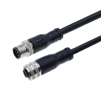 Connecteur industriel M12 blindé noir, câble moulé étanche, configuration de broches personnalisable disponible