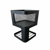 Brasero en fer robuste carré avec panneau en treillis et étagère de rangement en bois pour patio extérieur, jardin et camping