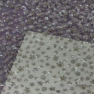 قماش شاوشينغ بنجدا من النايلون والبوليستر ، تواء بورش بنمط يتدفقون ، قماش مطرز من التول الشبكي لفساتين - Product Image 1