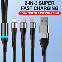 SUNGUY Nouveauté Câble d'alimentation USB C en nylon 2 en 3 100W, Câble de charge rapide Type C, pour téléphone, ordinateur portable et utilisation en voiture