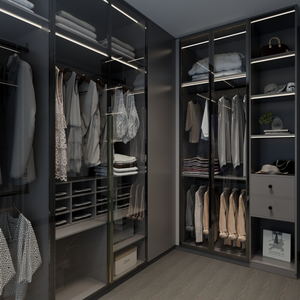 <span class=keywords><strong>Cabina</strong></span> <span class=keywords><strong>Armadio</strong></span> Minimalista Stile Italiano con Ante in Vetro Tavolo da Toletta Specchiera e Mobili per Guardaroba Eleganti - Product Image 6