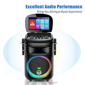 Haut-parleur chariot multifonction intelligent DP-1430 avec écran tactile, Bluetooth, Wi-Fi, vidéo et haut-parleur de karaoké de 15 pouces en bois actif pour soirées - Product Image 3