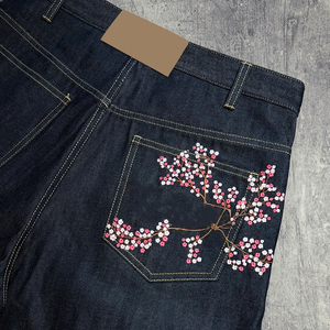 Pantalones Cortos Vaqueros de Pierna Ancha Recta con Logotipo Bordado de Flor de Cerezo, Diseño Personalizado de Fabricante de Moda, Ajuste Holgado - Product Image 3