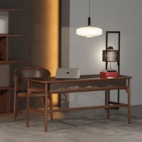 Nouveau bureau d'écriture en bois massif de style chinois avec tiroir et rangement, surface en cuir de luxe, finition en noyer, bureau d'ordinateur en bois pour le bureau