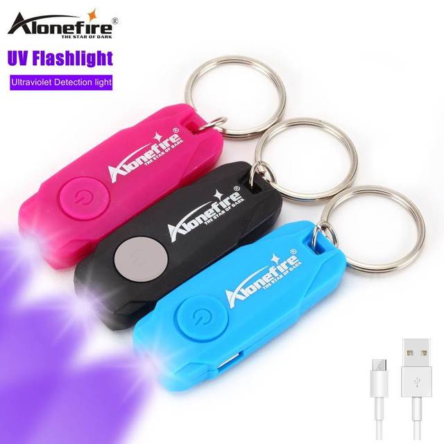 Alonefire Y06 365nm Rechargeable UV Mini Keychain Portable Torch Lamp Key Ring Light Money Detection Ultraviolet
