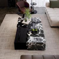 Table basse rectangulaire durable en vente chaude, surface à motifs de qualité supérieure, base géométrique élégante, mobilier moderne pour la maison, la cuisine et la salle à manger