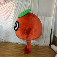 Costume de mascotte d'orange fraîchement pressée personnalisé, personnage fruitique ambulant avec couronne de feuilles, pour promotions de bar à jus et smoothies