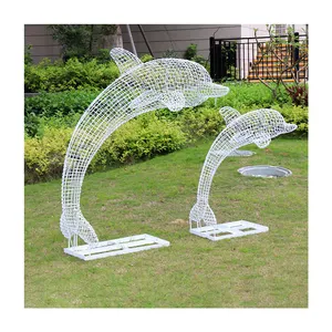 大型屋外正方形カスタマイズステンレス鋼動物イルカ彫刻工場販売