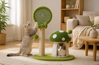 Furrivo Griffoir pour chat en forme de champignon avec corde en sisal, griffoir sucette et maisonnette pour chat, vert olive, emballé en carton, sans perte de poils