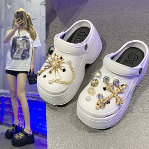 Summer New Rhinestone Platform Clogs For Women 7CM Thick Sole Cute Closed Toe Sandals Outdoor Slip On <b>Shoes</b> Wholesale - Product Image 4