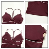 Camiseta de Yoga con Cuello en V Personalizada, Transpirable, Sensación de Segunda Piel, Ropa Deportiva Informal, Diseño de Bloques de Color, Secado Rápido, para Correr, Entrenamiento, Deportes, Fitness