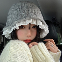 Chapeau de pêcheur en dentelle tricotée, style décontracté polyvalent pour femmes coréennes, automne/hiver