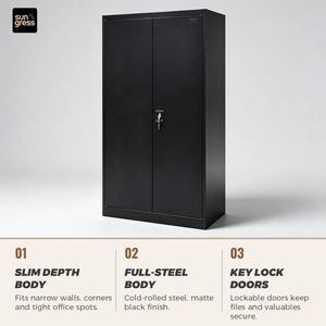 <strong>Tall</strong> Metal Storage Cabinet Swing <strong>Door</strong> Steel <strong>Cupboard</strong> <strong>with</strong> Adjustable <strong>Shelves</strong> Lockable Office Bookcase - Product Image 3