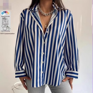 2025 Summer Vintage Striped Long Sleeve Shirt for Women New Street Fashion Casual Lightweight <b>Satin</b> Woven Button for Office Wear - Product Image 1