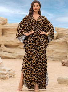 Vestidos <span class=keywords><strong>Kaftan</strong></span> para Mujer Yanziliu, Tallas Grandes, Cuello en V, Mangas Murciélago, Traje de Playa, Estampado de Leopardo, Verano 2025, 180g, En Stock - Product Image 4