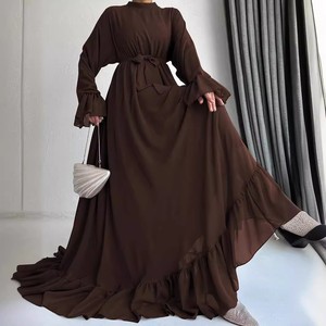 Elegant Muslim Solid Color Lightweight Polyester Commuter Hoodie & Floor Length Abaya <b>Dress</b> Fluffy Sleeves <b>for</b> Workplace - Product Image 2