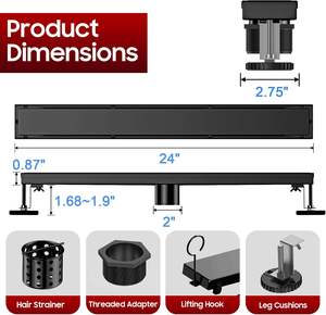 Saringan Pembuangan Air Mandi Linear Hotel Modern AISI 304 Hitam 2-in-1 Panel Sisipan Ubin Kaki Dapat Disesuaikan Ringan Persegi Panjang Panjang - Product Image 3