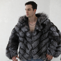Manteau d'hiver sur mesure de luxe pour hommes, sweats à capuche, veste en fourrure de renard argenté véritable, manteau pour hommes