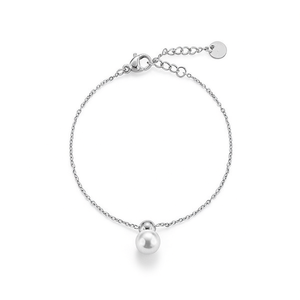 Amy Amy Pearl <b>Bracelet</b> 925 Silver Faux Pearl Round White Chain Link Minimalist Women's Everyday Wear - Product Image 3