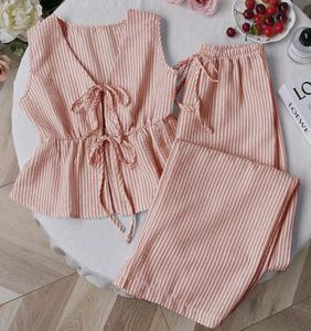 Set 2-Potong Wanita RUICHI Musim Panas dengan Atasan Tank Top Bergaris dan Celana Longgar Berikat Pinggang untuk Pakaian Santai - Product Image 6