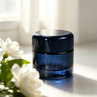 Pot en verre transparent bleu de haute qualité pour crème cosmétique pour le visage, 50 g, avec couvercle noir