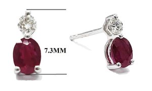 Moda clásica diseño diario forma ovalada 18K oro blanco sólido diamante Real Color piedra ovalada rubí Stud pendientes mujer regalo de boda - Product Image 2