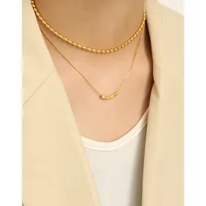 New trendy Gold Silver 925 Sterling Silver Tube Necklace Geometric Curved Bar Layering Jewelry Hypoallergenic Nickel Free