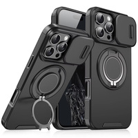 Étui de téléphone à fenêtre poussoir de luxe pour iPhone 16 Pro Max 15 14 Plus 13 12 11 2 en 1 housse de protection à anneau de support rotatif